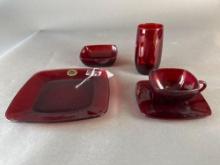 68 pcs. 1950's square ruby red luncheon dishes