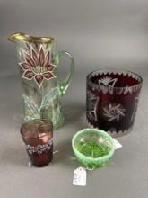 4 pieces Victorian glass