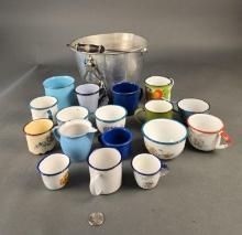 Vintage aluminum bucket with many granite cups
