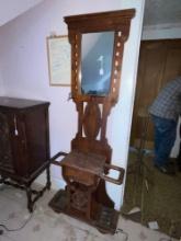 Walnut marble top hall tree
