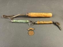 Kamiah souvenirs, a first place medal from1923, 2 Mills confectionery tins