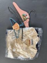3 sets of doll clothes hangers, a boys shirt outfit from early 1900s