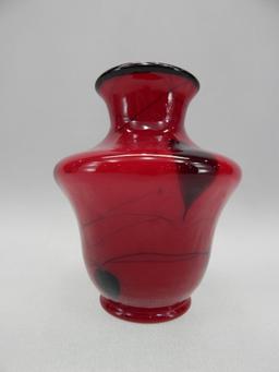 6 1/2" RUBY OVERLAY HANGING HEARTS VASE GSE