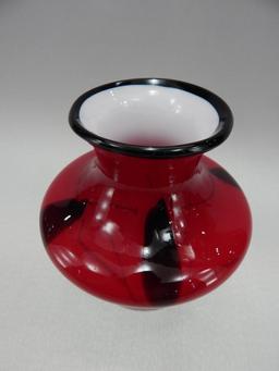 6 1/2" RUBY OVERLAY HANGING HEARTS VASE GSE