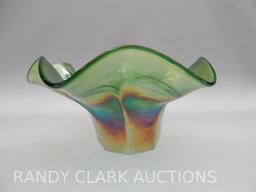 6" PEACOCK TAIL GREEN NAPPY WITH ARTHUR F. ODELL QUINCY JEWLER ON BASE