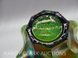 6" PEACOCK TAIL GREEN NAPPY WITH ARTHUR F. ODELL QUINCY JEWLER ON BASE