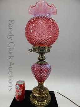 23.5" CRANBERRY OPAL HOBNAIL TABLE LAMP