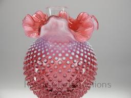 23.5" CRANBERRY OPAL HOBNAIL TABLE LAMP