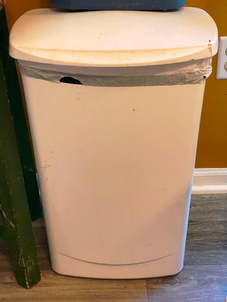 Wooden Stool and Wastebaskets