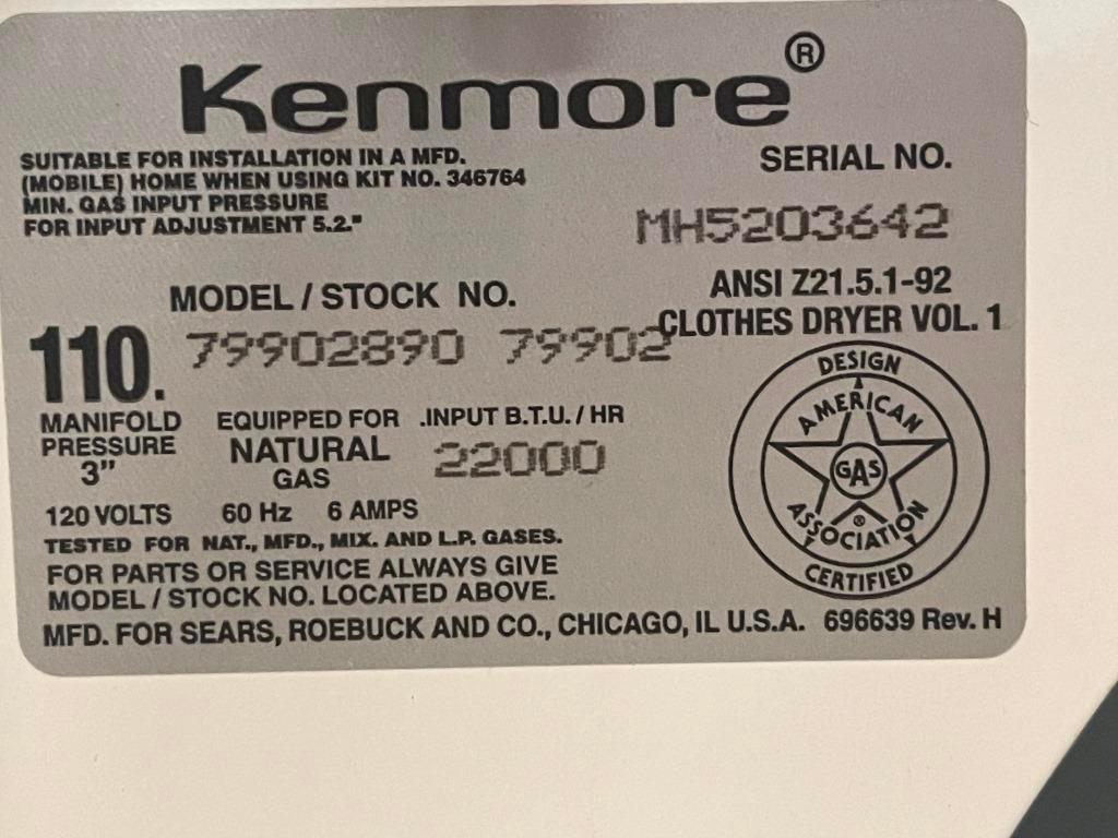 Kenmore 90 Series HD Gas Dryer