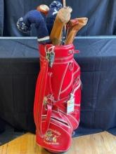 Golf Clubs in Red Bag