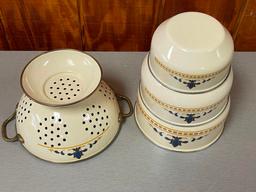 Enameled Bowl Set and Collander