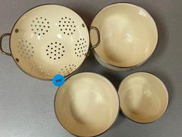 Enameled Bowl Set and Collander