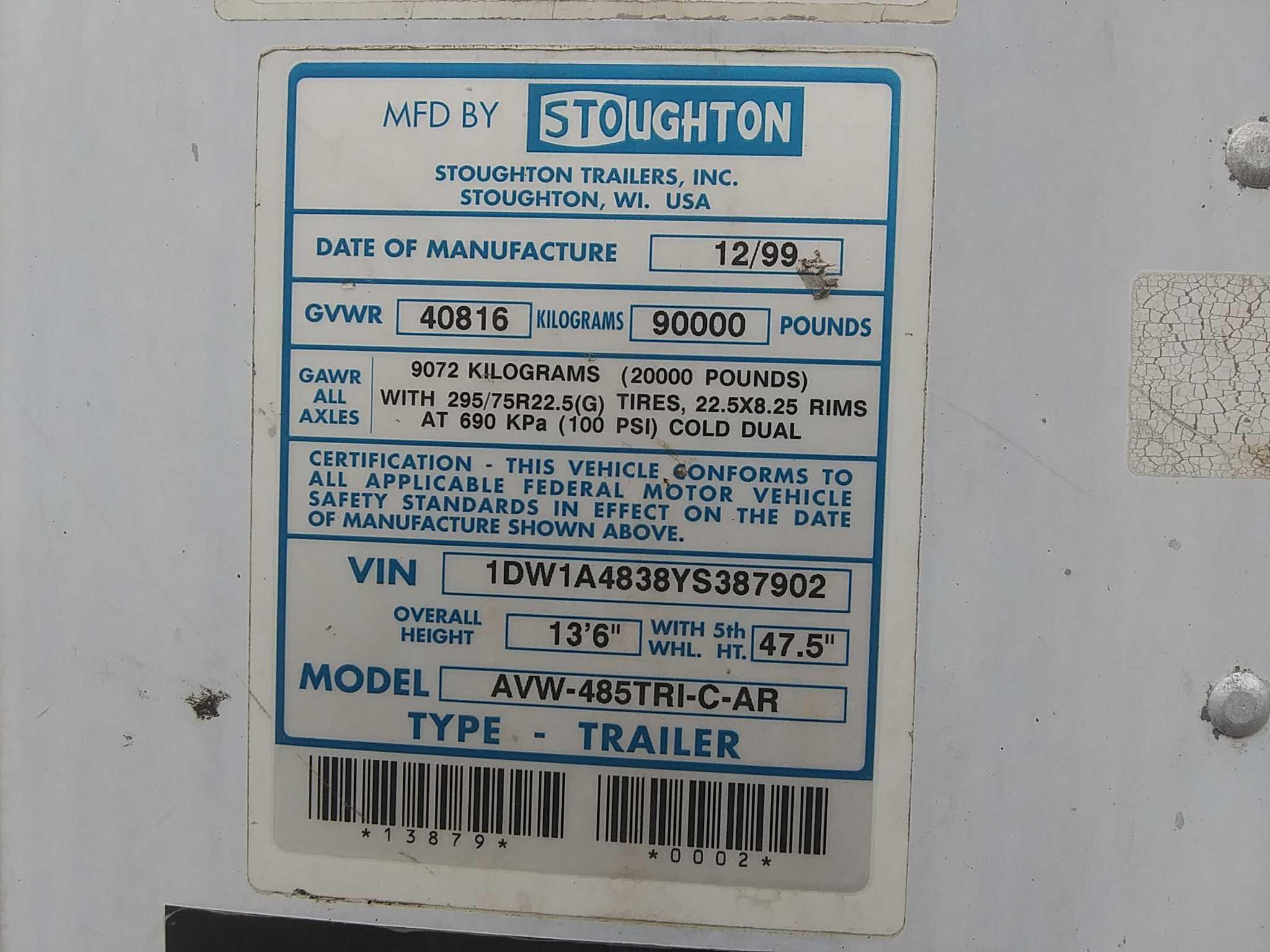 2000 Stoughton Avw-485tri-c-ar Open Top Van Traile