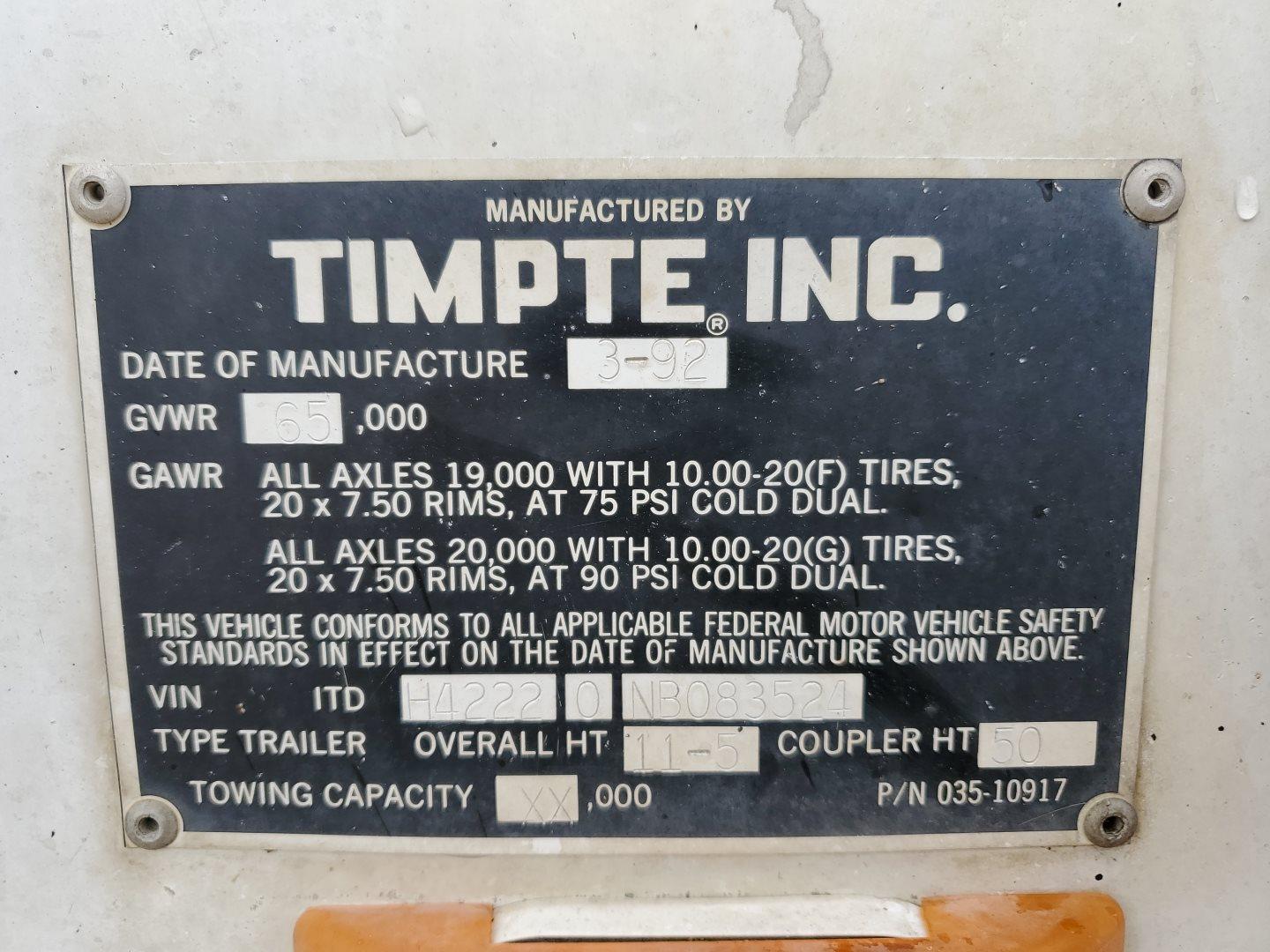 1992 Timp Belly Dump Trailer