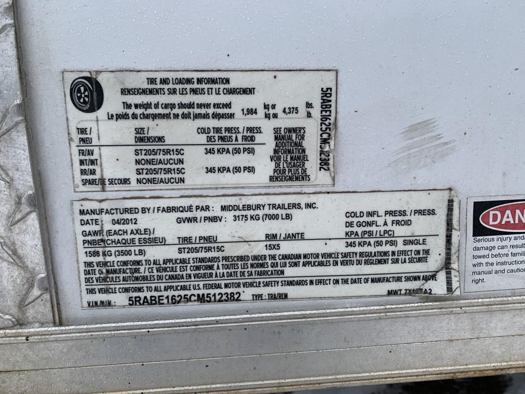 2012 Middlebury 16' X 7' Enclosed Trailer