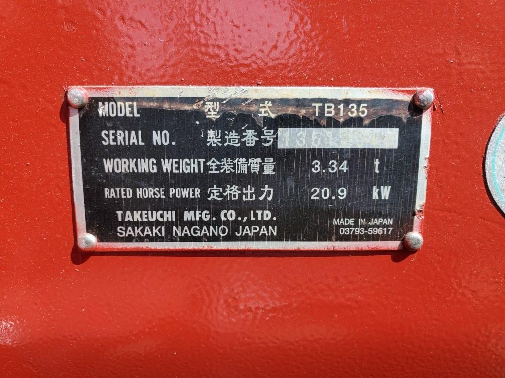 Takeuchi Tb135 Mini Excavator