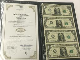 Book of 4 uncut $1 Federal Reserve Note
