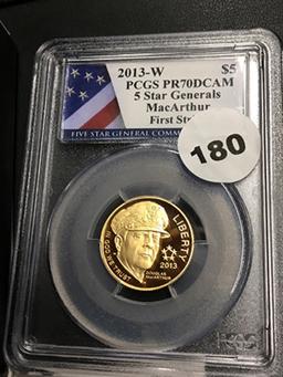 2013-W $5 Gold 5 Star Generals Comm. PCGS PR70DCAM, MacArthur, First Strike