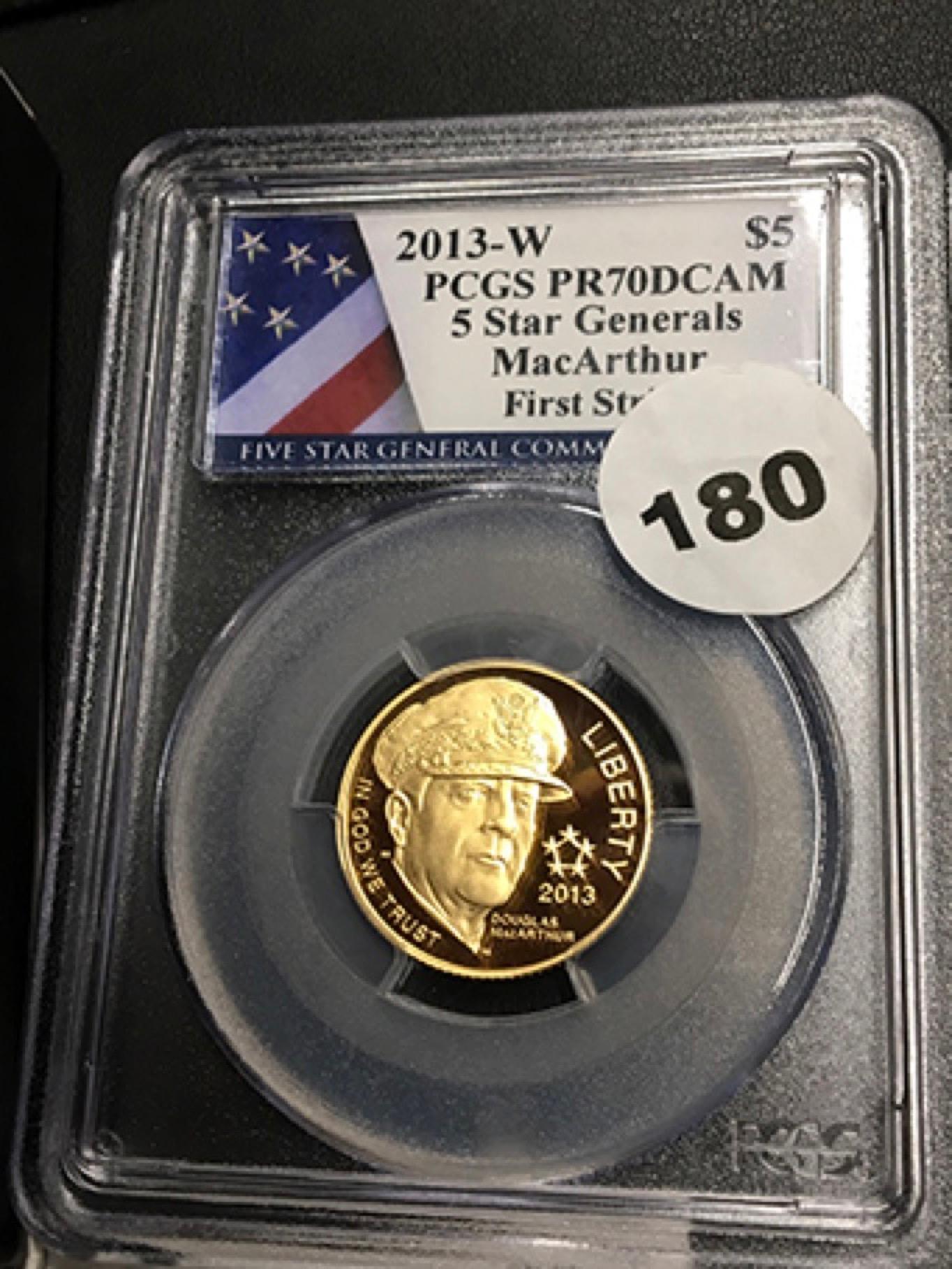 2013-W $5 Gold 5 Star Generals Comm. PCGS PR70DCAM, MacArthur, First Strike