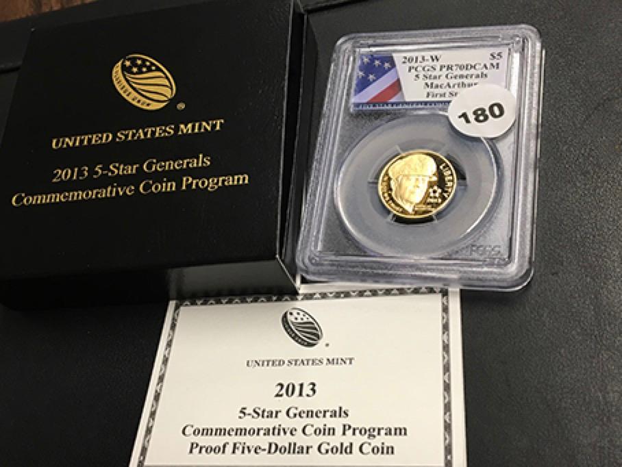 2013-W $5 Gold 5 Star Generals Comm. PCGS PR70DCAM, MacArthur, First Strike