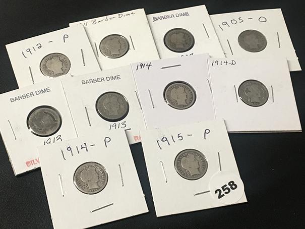 10 Barber Dimes 1905 - 1915