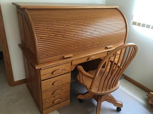 Oakwood Industry 54 in. wide roll top computer desk, sells complete with desk chair