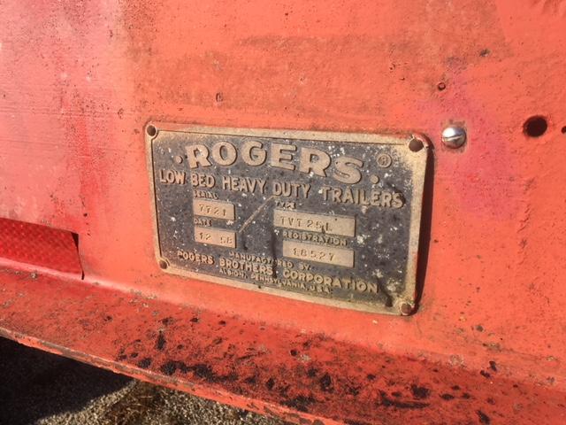 1958 Rogers 22 ft deck, 5 ft dove, low boy trailer, stand up ramps, out riggers