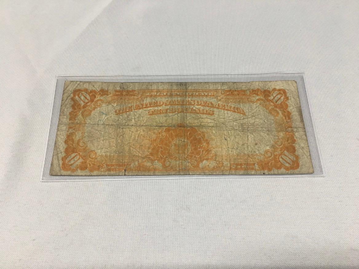 1907 Hillegas $10 Gold Certificate, Folds, Circulated