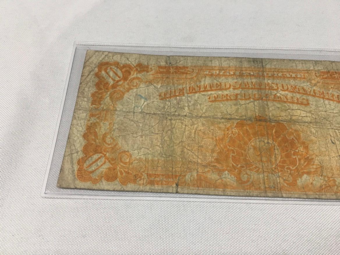 1907 Hillegas $10 Gold Certificate, Folds, Circulated