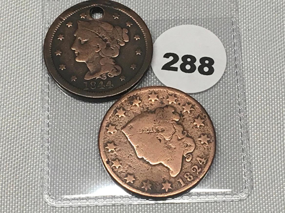 1824, 44 (Drilled) Large Cents