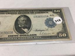 1914 $50 Federal Reserve Note (Faint Center Fold, Good Eye Appeal)