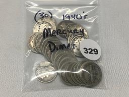 (30) 1940's Mercury Dimes