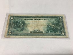 1914 $5 Federal Reserve Note, (Folds, Stains)