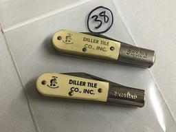 (2) Barlow (Diller Tile Co.) Pocket Knives