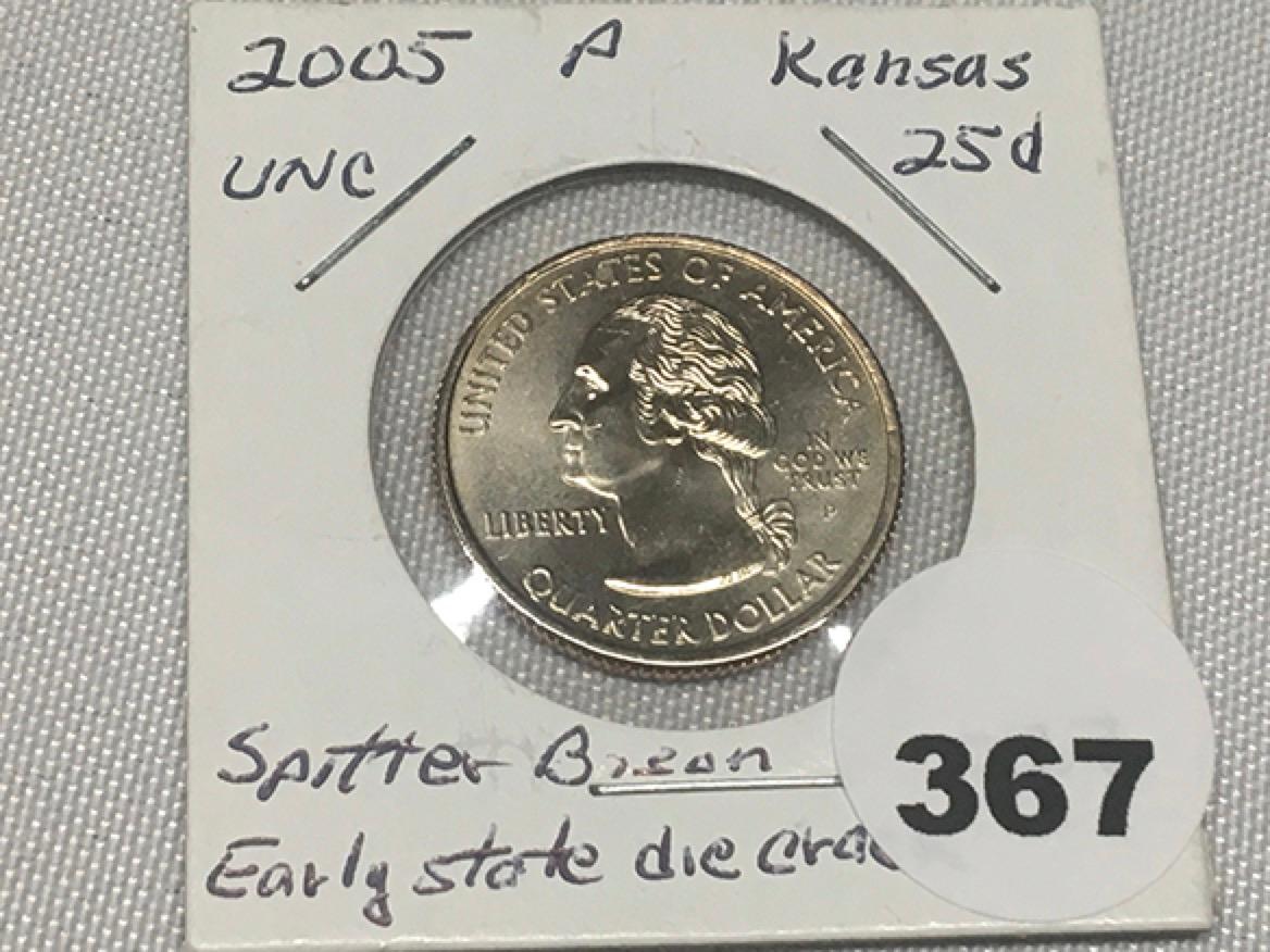 2005 P Kansas Washington Quarter Spitter Bison Early state die crack BU