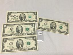 (4) 2009 Circulated $2 Bills