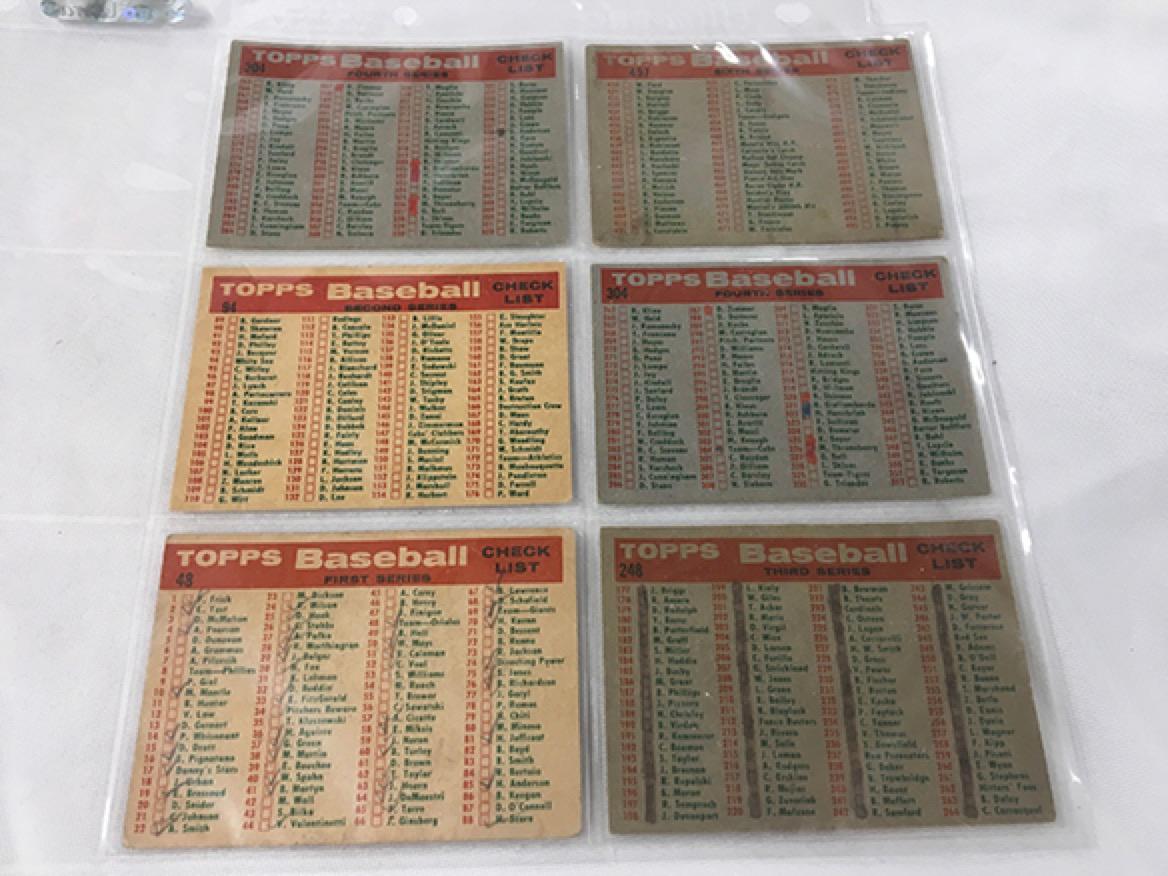 (6) 1959 Topps Team Check List #48, 94, (2) 304, 248, 457