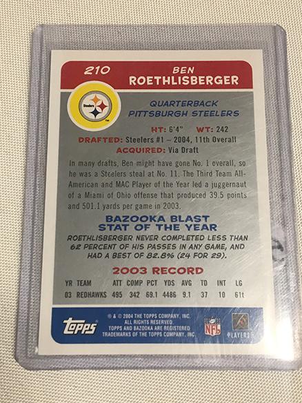 2003 Topps Rookie Card Ben Roethlisberger #210