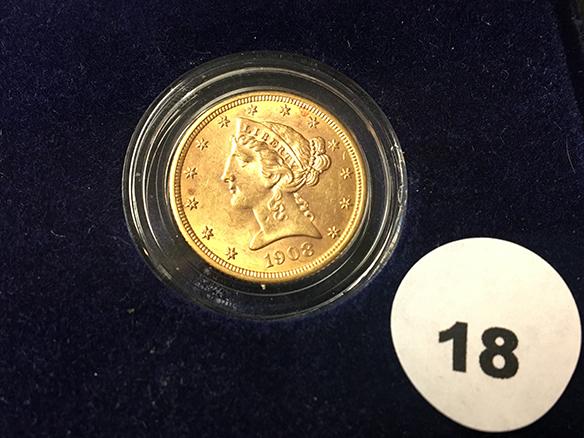 1908 $5 Gold Indian Head Half Eagle, First Year Issue, Extremely Fine