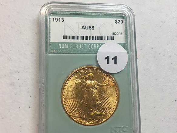 1913 $20 Gold Double Eagle, NTC AU58