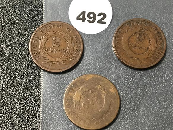 1864, (2) 65 2 Cent Pieces