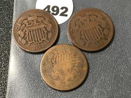 1864, (2) 65 2 Cent Pieces