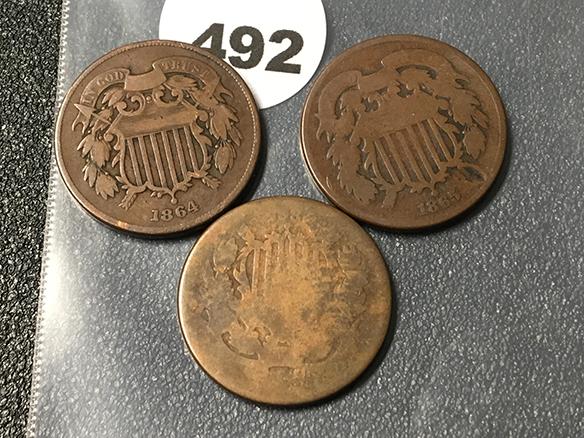 1864, (2) 65 2 Cent Pieces