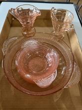 7 pc. Coronation Pink Depression Berry Set & Cream & Sugar