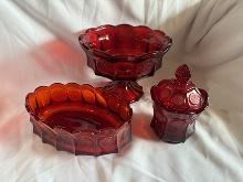 3 pc. Fostoria Ruby Red Coin Glass