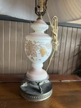 Late Mid Century Gold Overlay Lamp w/ Pink Highlights