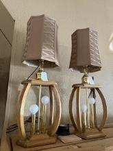 2 Wood Base Electric Lamps