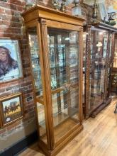 Oak 36 in. Wide X 78 in. Tall Lighted Curio Cabinet, Sliding Front Entry