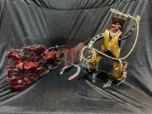 Metal Art Cowboy, Horse, Red Resin Wild Horse Statue